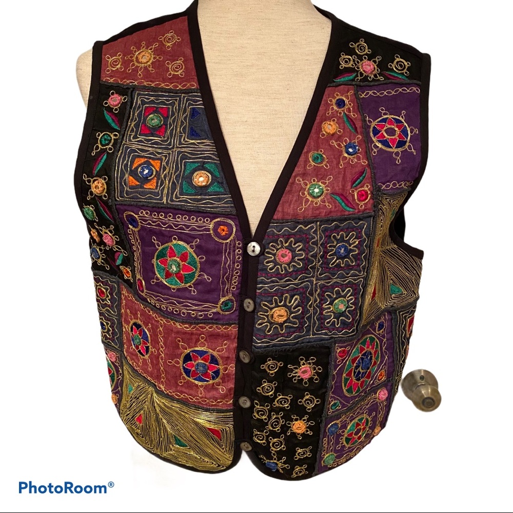 CAROLE LITTLE STREETWEAR VEST JACKET BLACK MULTI RED PURPLE Altered sides Size L